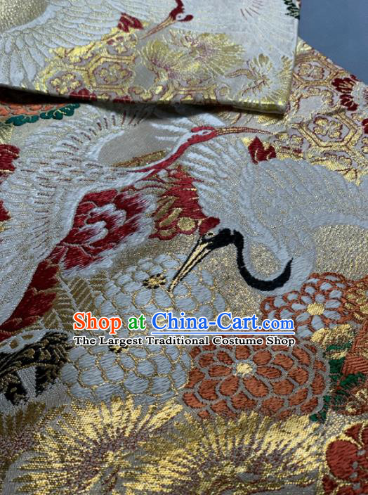 Asian Japanese Traditional Crane Peony Pattern Design Brocade Fabric Silk Fabric Tapestry Satin