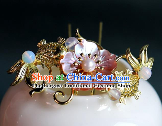 Traditional Chinese Handmade Brass Goldfish Hairpin Headdress Ancient Hanfu Hair Accessories for Women