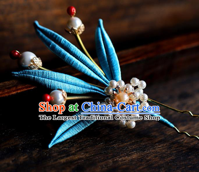 Traditional Chinese Handmade Blue Leaf Hairpin Headdress Ancient Hanfu Hair Accessories for Women