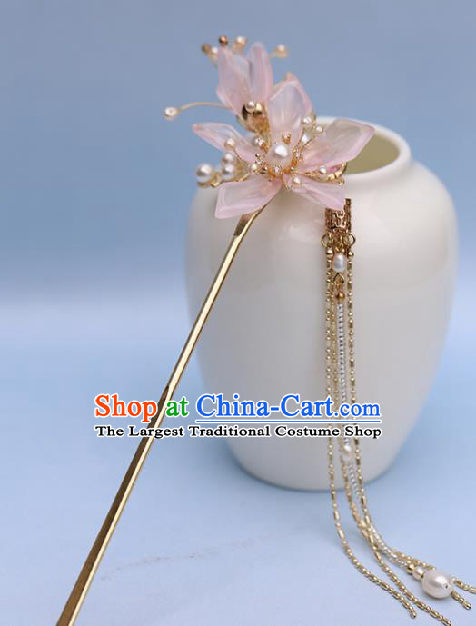 Traditional Chinese Handmade Pink Flower Hairpins Headdress Ancient Hanfu Hair Accessories for Women