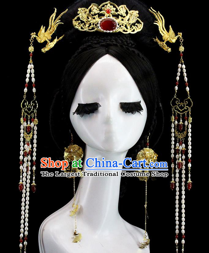 Traditional Chinese Ming Dynasty Phoenix Coronet Tassel Hairpins Headdress Ancient Empress Hair Accessories for Women