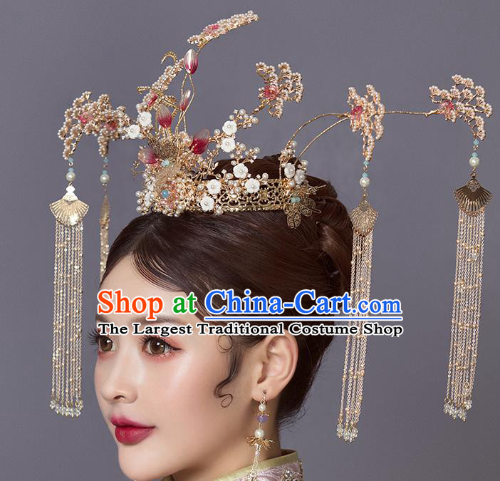 Traditional Chinese Wedding Pine Phoenix Coronet Hairpins Headdress Ancient Bride Hair Accessories for Women