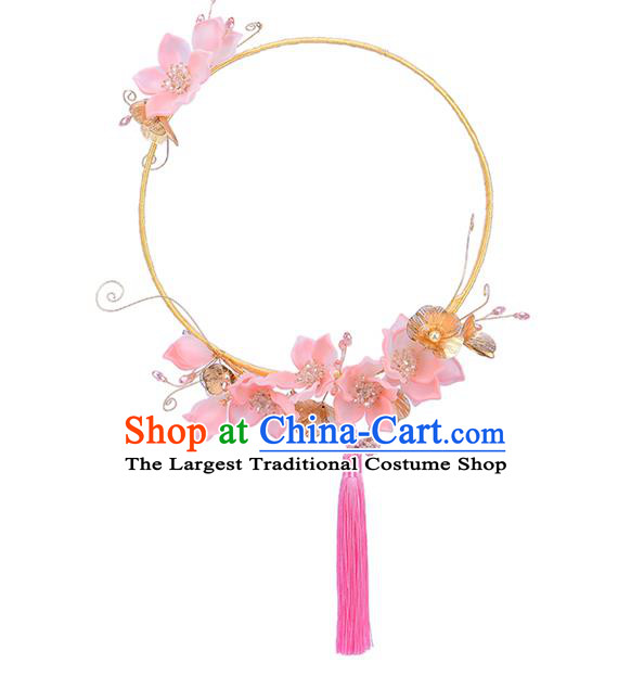 Traditional Chinese Handmade Pink Plum Blossom Fans Ancient Hanfu Wedding Palace Fan for Women