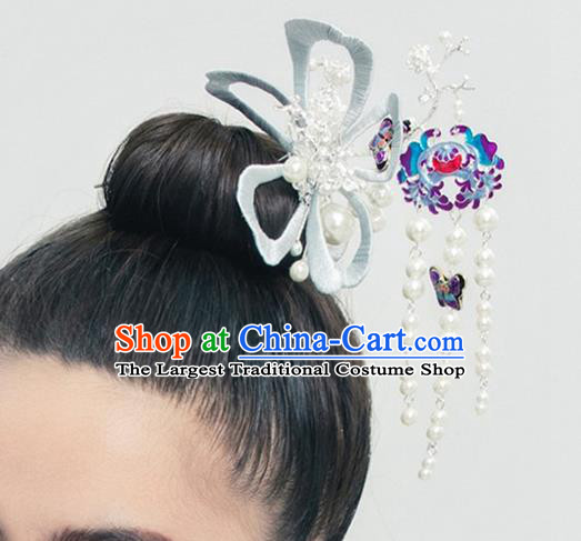 Traditional Chinese Handmade Cloisonne Tassel Hairpin Headdress Ancient Hanfu Hair Accessories for Women