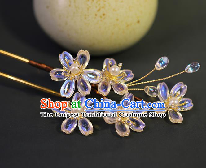 Traditional Chinese Handmade Glass Flower Hairpin Headdress Ancient Hanfu Hair Accessories for Women