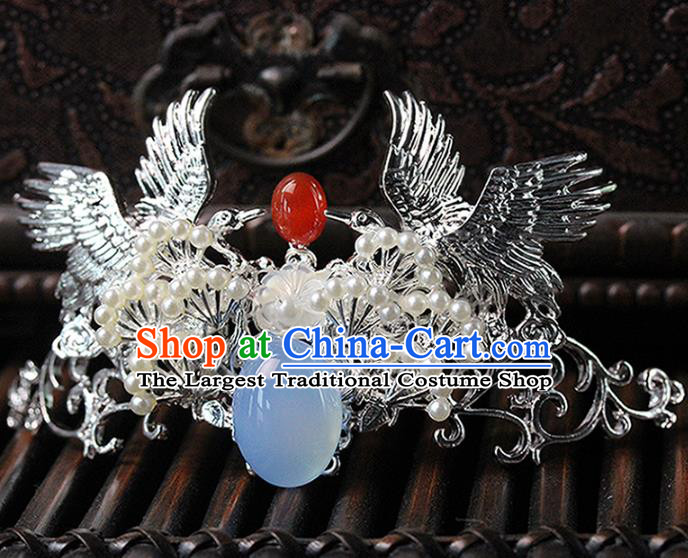 Traditional Chinese Handmade Crane Hair Crown Headdress Ancient Hanfu Hair Accessories for Women