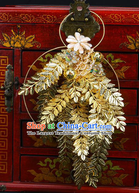 Traditional Chinese Wedding Golden Bridal Bouquet Ancient Bride Handmade Accessories for Women