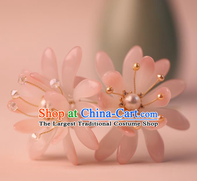 Traditional Chinese Handmade Pink Glass Flower Hairpin Headdress Ancient Hanfu Hair Accessories for Women