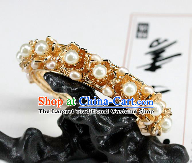 Traditional Chinese Ming Dynasty Pearls Bracelet Ancient Handmade Bangle Accessories for Women