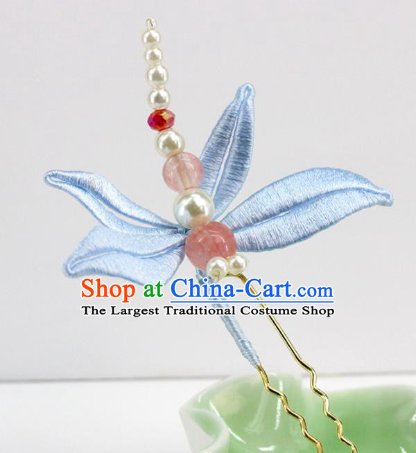 Traditional Chinese Handmade Blue Dragonfly Hairpin Headdress Ancient Hanfu Hair Accessories for Women