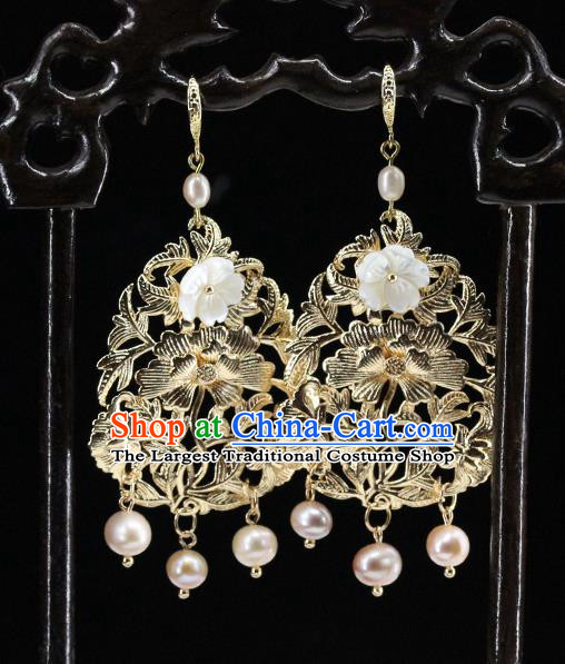 Traditional Chinese Handmade Brass Lotus Earrings Ancient Hanfu Ear Accessories for Women