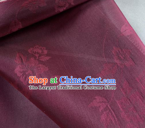 Chinese Traditional Classical Flowers Pattern Design Purplish Red Silk Fabric Asian Hanfu Material