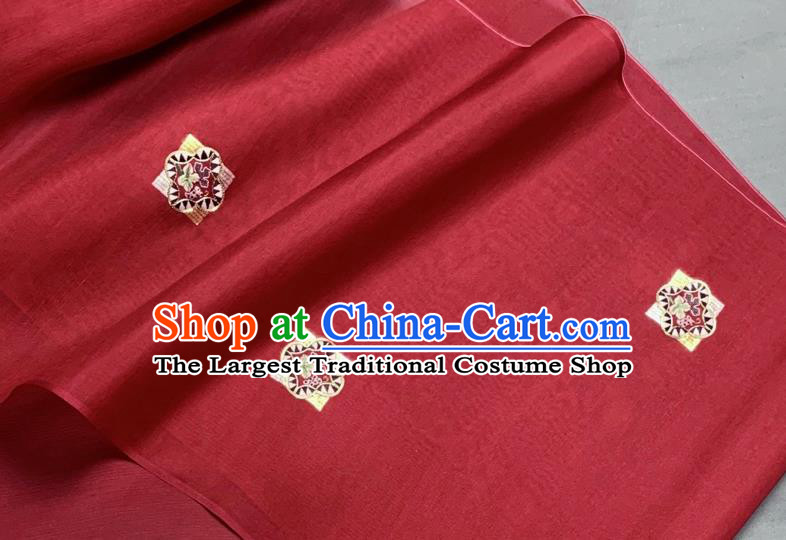 Chinese Traditional Classical Embroidered Pattern Design Red Silk Fabric Asian Hanfu Material