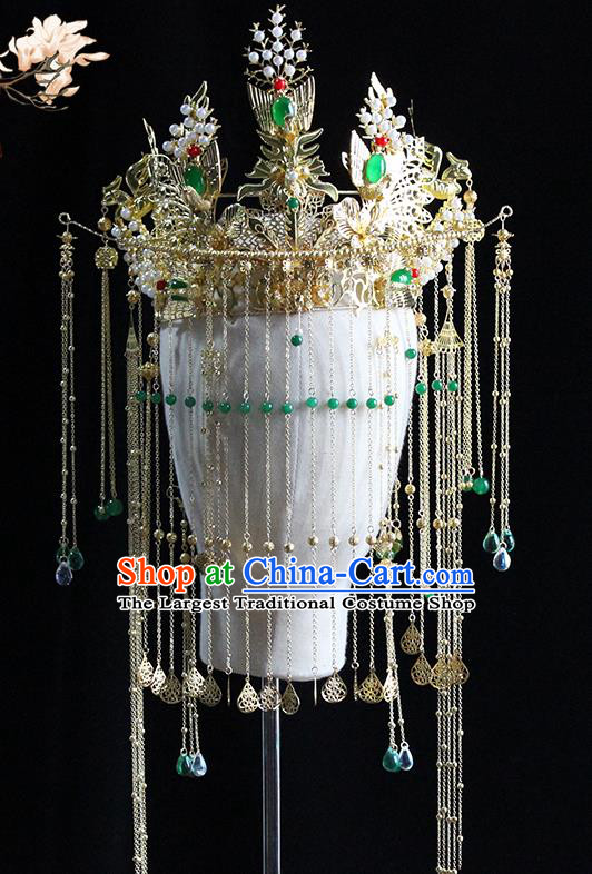 Traditional Chinese Bride Emerald Phoenix Coronet Headdress Ancient Wedding Hair Accessories for Women