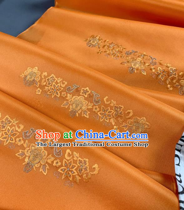 Chinese Traditional Classical Embroidered Flowers Pattern Design Orange Silk Fabric Asian Hanfu Material