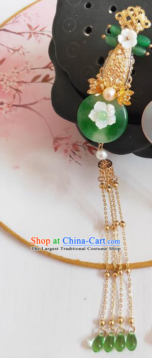 Traditional Chinese Green Jade Tassel Hair Claw Hairpin Headdress Ancient Swordsman Hair Accessories for Women