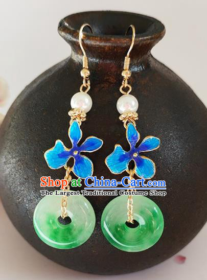 Traditional Chinese Handmade Cloisonne Jade Earrings Ancient Hanfu Ear Accessories for Women