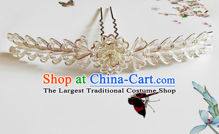 Traditional Chinese Tang Dynasty Argent Hairpin Headdress Ancient Court Hair Accessories for Women