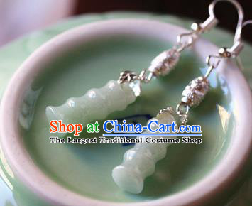 Traditional Chinese Handmade Jade Bamboo Earrings Ancient Hanfu Pearls Ear Accessories for Women