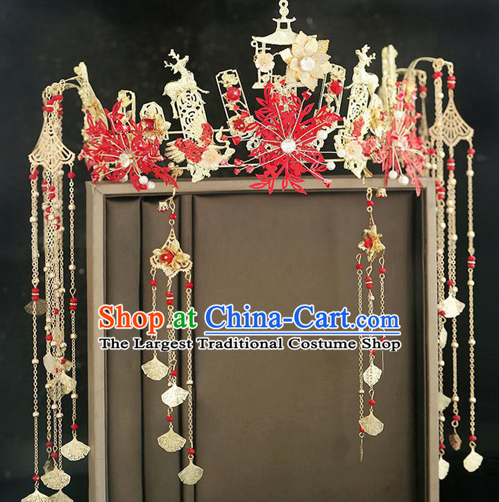 Traditional Chinese Bride Phoenix Coronet Headdress Ancient Wedding Hair Accessories for Women