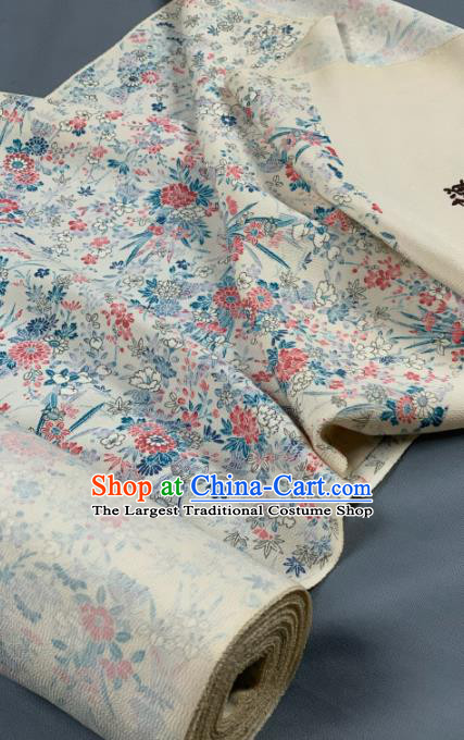 Chinese Traditional Classical Flowers Pattern Design White Silk Fabric Asian Hanfu Material