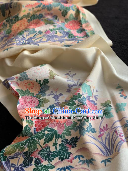 Chinese Traditional Printing Chrysanthemum Pattern Design Beige Silk Fabric Asian Hanfu Material