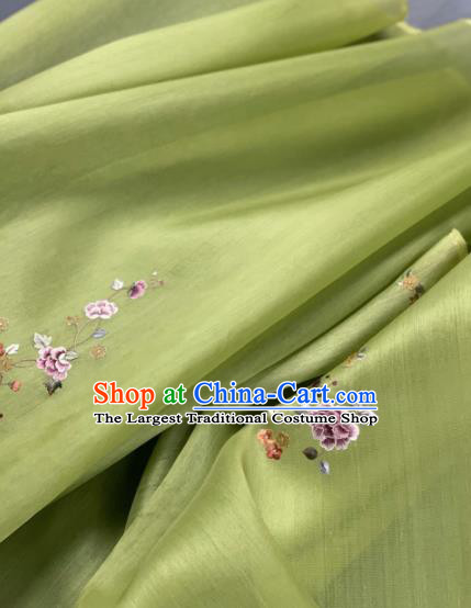 Chinese Traditional Embroidered Peony Pattern Design Green Silk Fabric Asian Hanfu Material