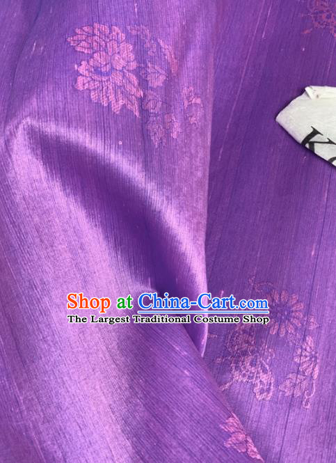 Chinese Traditional Classical Peony Chrysanthemum Pattern Design Purple Silk Fabric Asian Hanfu Material