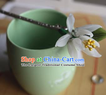 Traditional Chinese White Magnolia Hairpin Headdress Ancient Court Hair Accessories for Women