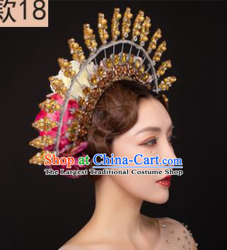 Traditional Chinese Stage Show Golden Royal Crown Headdress Handmade Catwalks Hair Accessories for Women