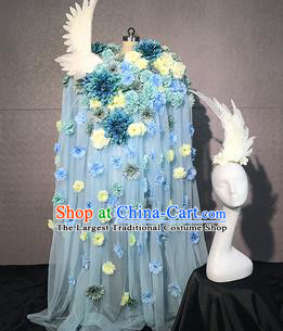 Top Grade Modern Dance Fairy Blue Flowers Short Dress Catwalks Compere Costume for Women