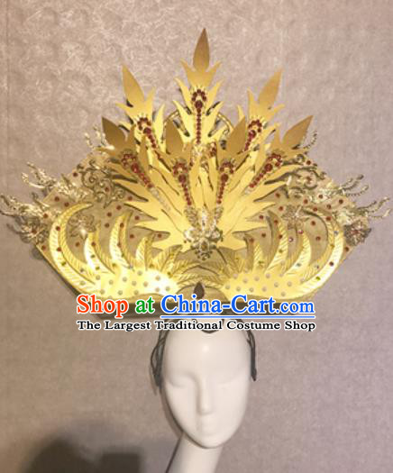 Traditional Chinese Court Stage Show Deluxe Golden Hair Clasp Headdress Handmade Catwalks Hair Accessories for Women