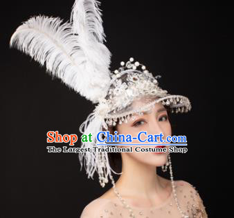 Traditional Chinese Stage Show Feather Top Hat Headdress Handmade Catwalks Hair Accessories for Women