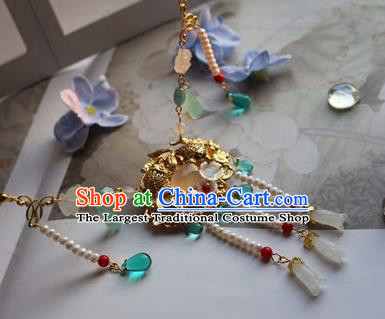 Traditional Chinese Handmade Tassel Golden Necklace Ancient Hanfu Pearls Necklet Accessories for Women