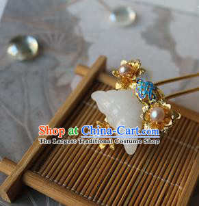 Traditional Chinese Bride Jade Butterfly Golden Hairpin Headdress Ancient Court Hair Accessories for Women