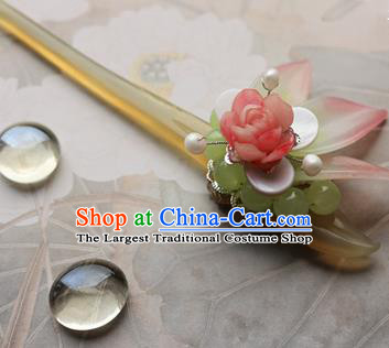 Traditional Chinese Bride Pink Rose Hairpin Headdress Ancient Court Hair Accessories for Women