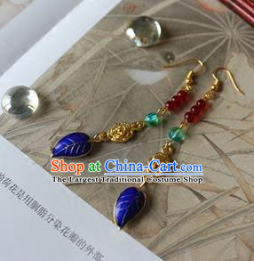 Traditional Chinese Handmade Cloisonne Leaf Earrings Ancient Hanfu Ear Accessories for Women