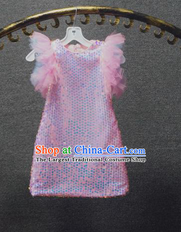 Top Grade Children Birthday Pink Short Dress Catwalks Modern Dance Costume for Kids