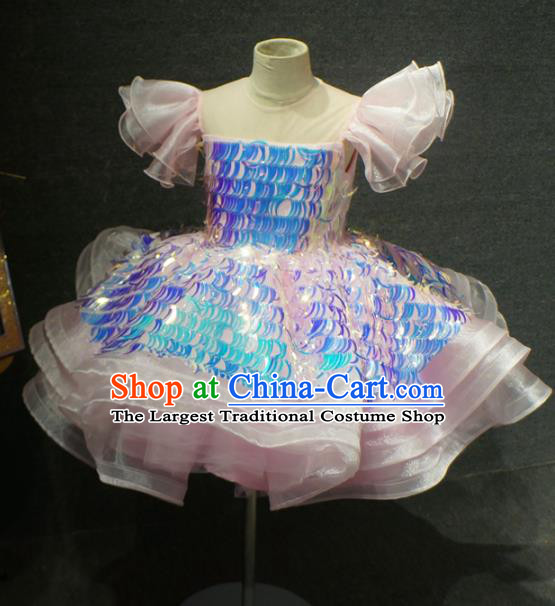 Top Grade Children Birthday Pink Short Full Dress Catwalks Stage Show Princess Costume for Kids