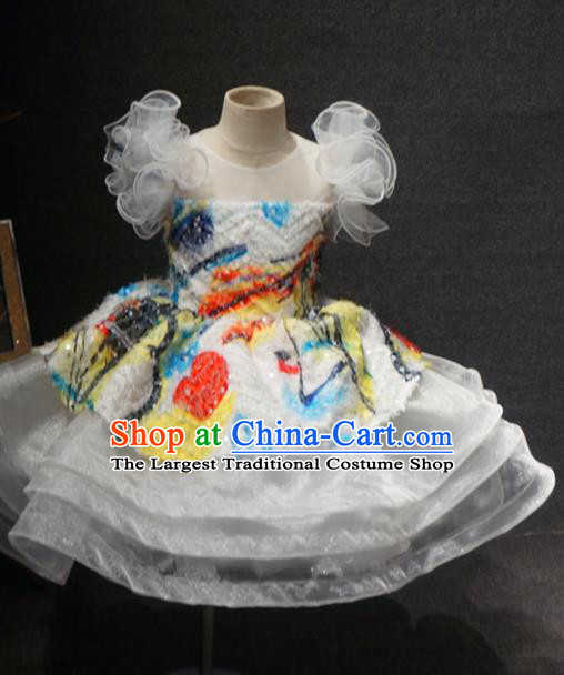 Top Grade Children Birthday White Bubble Short Dress Catwalks Stage Show Princess Costume for Kids