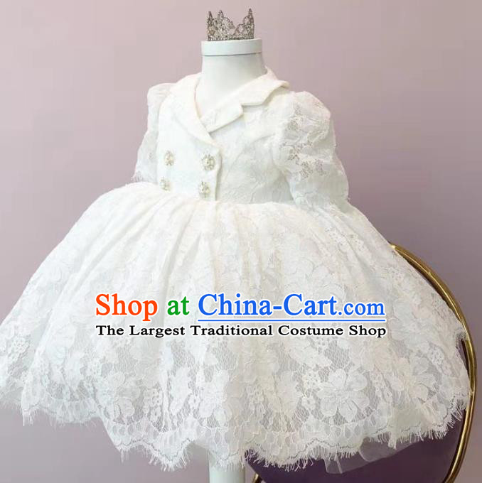 Top Grade Children Princess White Lace Dress Catwalks Stage Show Birthday Costume for Kids