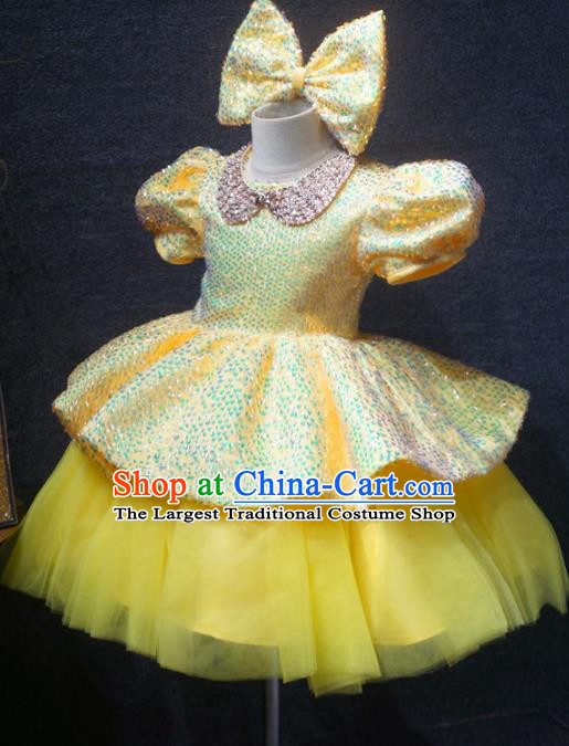 Top Grade Children Day Performance Yellow Dress Catwalks Stage Show Birthday Costume for Kids