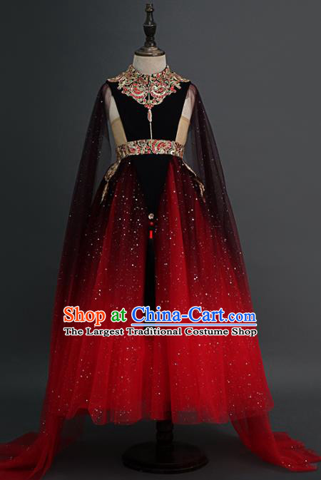 Traditional Chinese Catwalks Chorus Red Dress Compere Stage Performance Costume for Kids