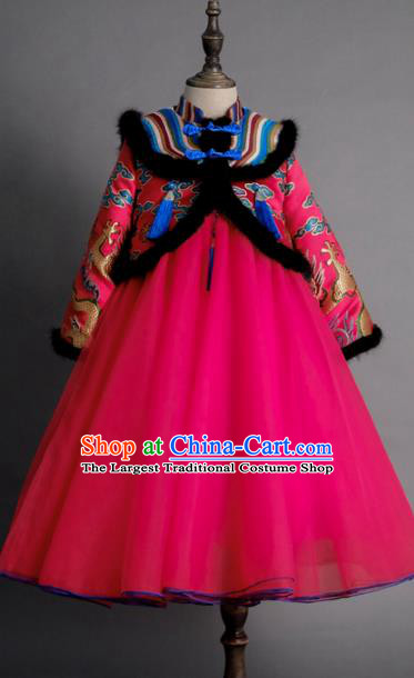 Traditional Chinese Catwalks Chorus Rosy Full Dress Compere Stage Performance Costume for Kids