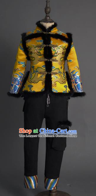 Traditional Chinese Children Classical Dance Golden Tang Suit Compere Stage Performance Costume for Kids