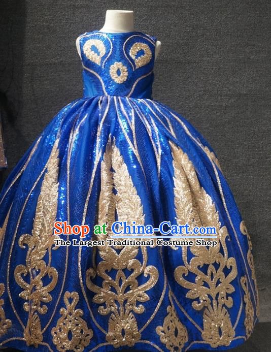 Top Children Day Dance Performance Royalblue Full Dress Catwalks Stage Show Birthday Costume for Kids