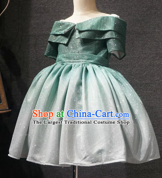 Top Children Kindergarten Performance Green Short Dress Catwalks Stage Show Birthday Costume for Kids