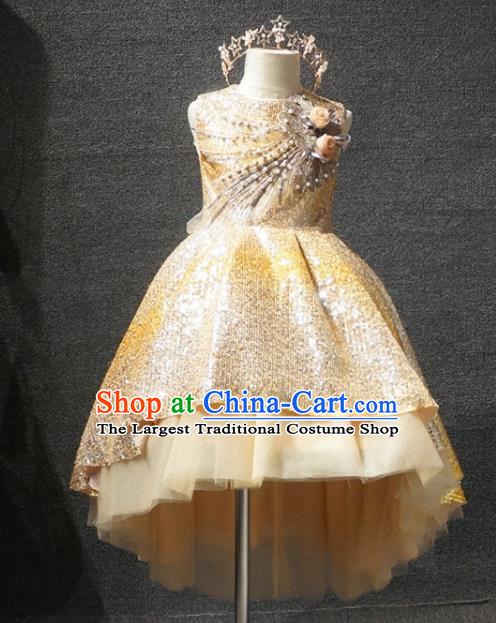 Top Kindergarten Children Day Golden Dress Catwalks Stage Show Birthday Costume for Kids