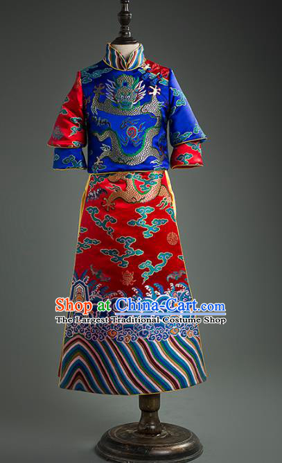 Traditional Chinese Qing Dynasty Princess Red Dress Compere Stage Performance Costume for Kids