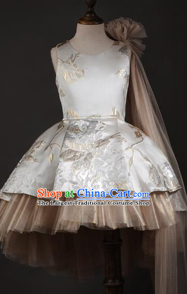 Top Children Modern Dance Beige Short Dress Compere Catwalks Stage Show Costume for Kids